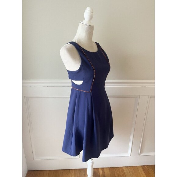 BCBGeneration Fit & Flare Navy Dress With Piping Accent & Cutouts 4 - Picture 1 of 6